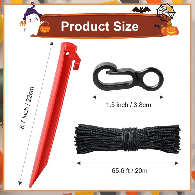 FCENDS Plastic Inflatable Stakes Set for Halloween Christmas Holiday Inflatables Garden Decorations, Include 12PCS Inflatable Tent Stakes, 12Pcs of Hooks, and 65.5 FT Rope - Image 2